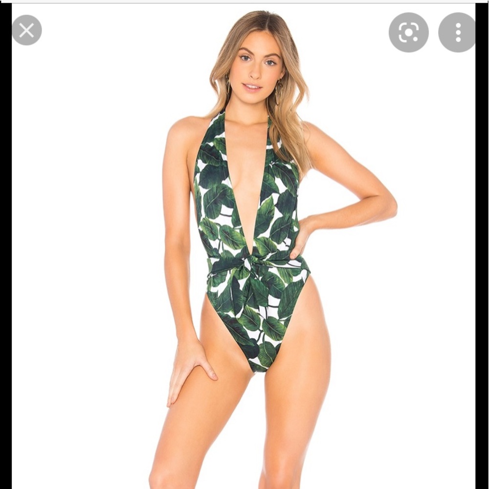 Milly leaf print plunge wrap one piece full bottom